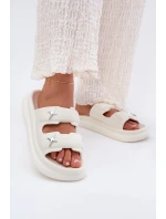 Piankowe Klapki Damskie Na Platformie Ecru Falowena Piankowe Klapki Damskie Na Platformie Ecru Falowena