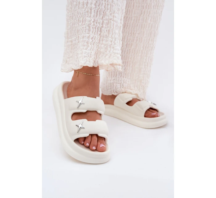 Piankowe Klapki Damskie Na Platformie Ecru Falowena Piankowe Klapki Damskie Na Platformie Ecru Falowena
