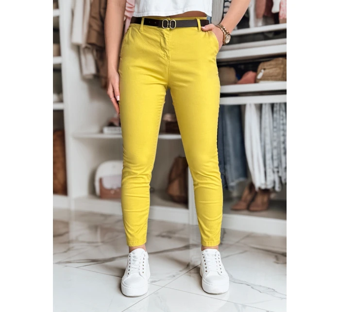 Dámské kalhoty slim fit s páskem hořčicová Dstreet model 21986484 - FashionStreet