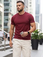 Pánske bavlnené základné tričko bordové FashionStreet RX5677