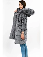 Šedá dámská manšestrová zimní bunda s kapucí model 21773185 - Libland