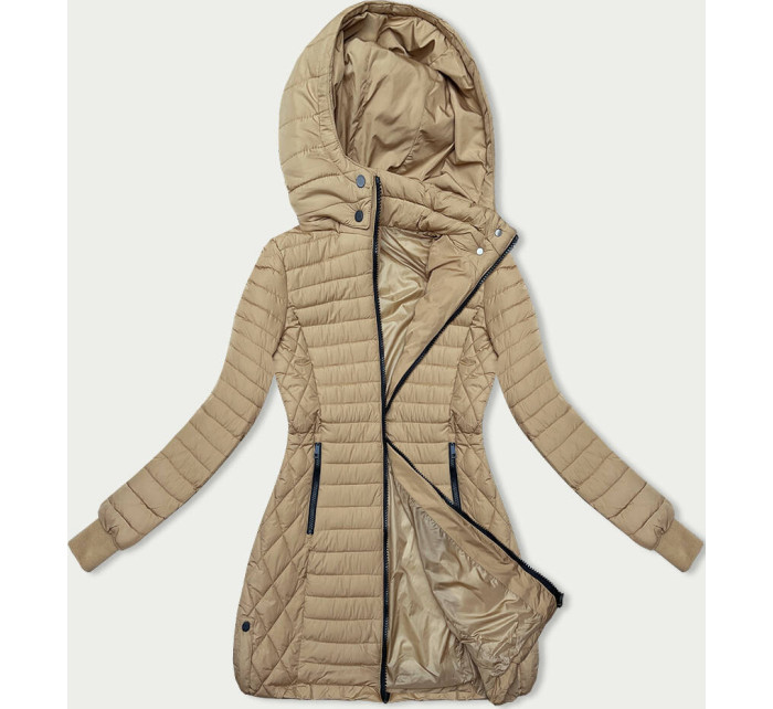 Dámska bunda v pieskovej farbe s kapucňou pre prechodné obdobie (2M-017)