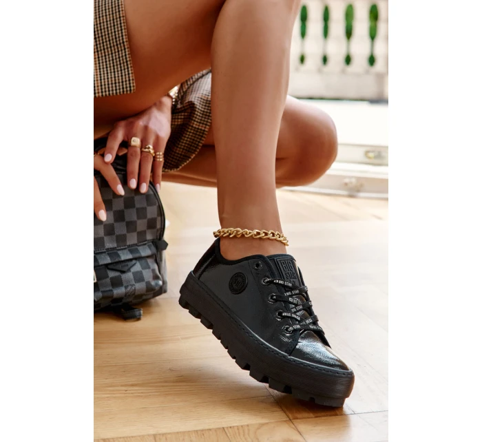 Modne Lakierowane Trampki Big Star KK274044 Czarne