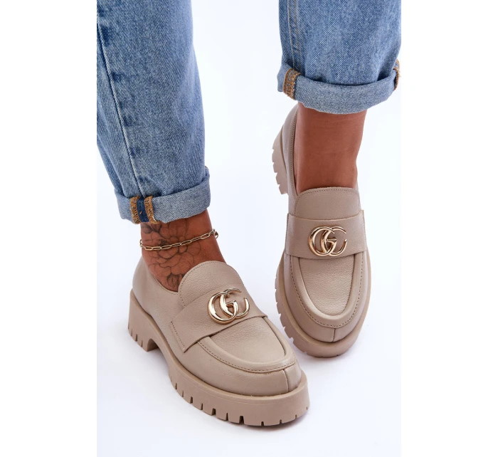 Damskie Półbuty Skórzane Z Ozdobą Beżowe Rosefalls