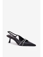 Lakierowane Czółenka Na Szpilce Z Ozdobnymi Paskami Czarne Jelmia