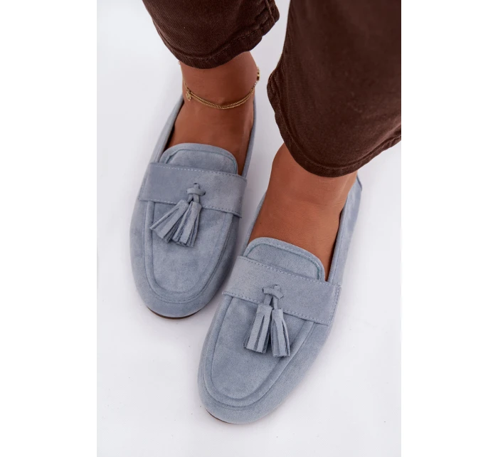 Dámské mokasíny s plochou podrážkou a třásněmi, modré Marilisse