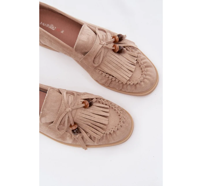 Dámské mokasíny s třásněmi a korálky Béžové Teressa