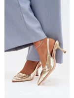 Dámské sandály na podpatku s a přezkou Zlaté model 22027843 - Boto