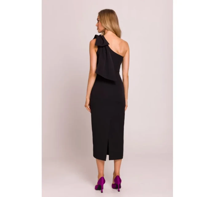 model 20970618 Šaty na jedno rameno s mašlí černé - Moe