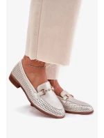 Dámske kožené mokasíny s plochým podpätkom S.Barski - strieborné