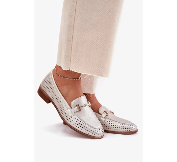 Dámske kožené mokasíny s plochým podpätkom S.Barski - strieborné