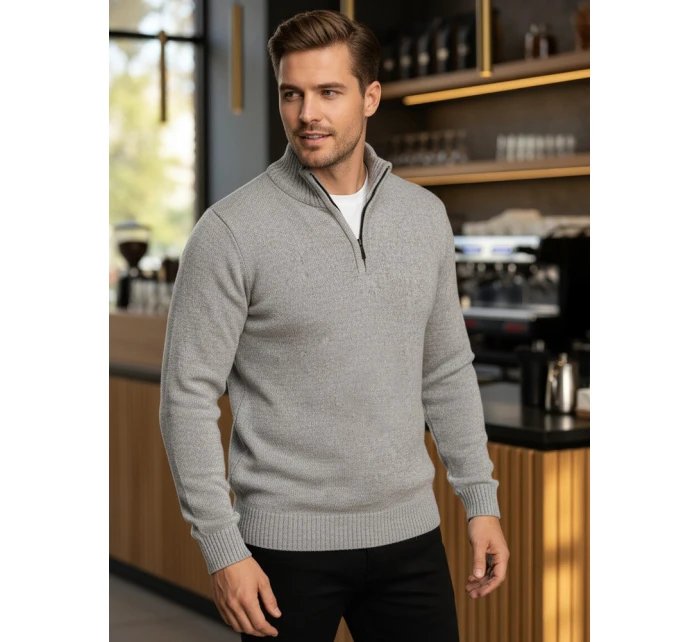 Pánský svetr se stojáčkem světle šedý Dstreet model 21995566 - FashionStreet