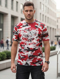 Pánske červeno-biele tričko s moro potlačou FashionStreet NX2004R