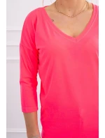 Halenka s výstřihem do V růžová neonová Halenka s výstřihem do V růžová neonová