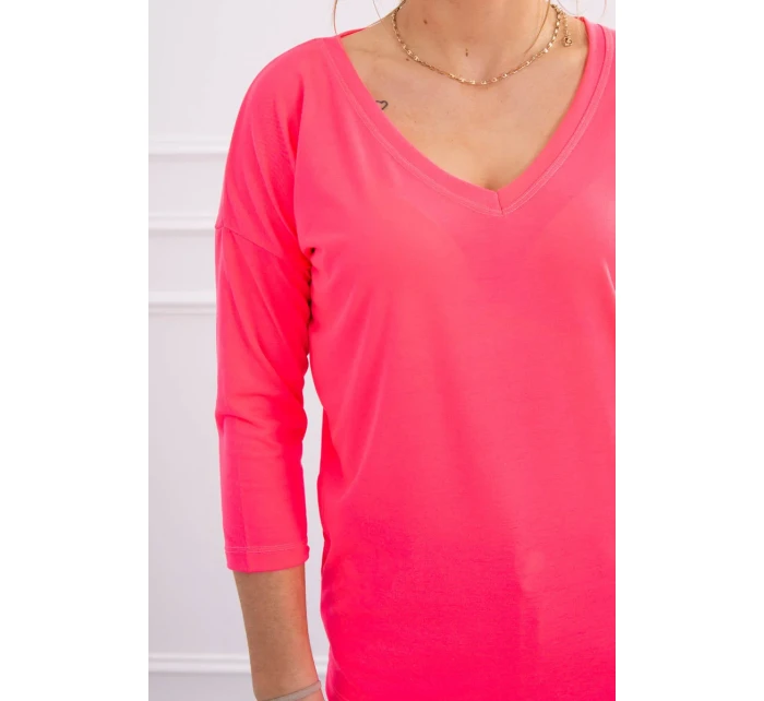 Halenka s výstřihem do V růžová neonová Halenka s výstřihem do V růžová neonová