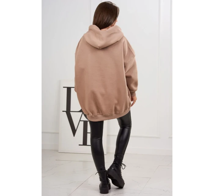 Zateplená mikina s model 19047868 motivem tmavě béžová - K-Fashion