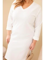 Dámske Plus veľkosť sukne Butter biela V-neck s rukávmi