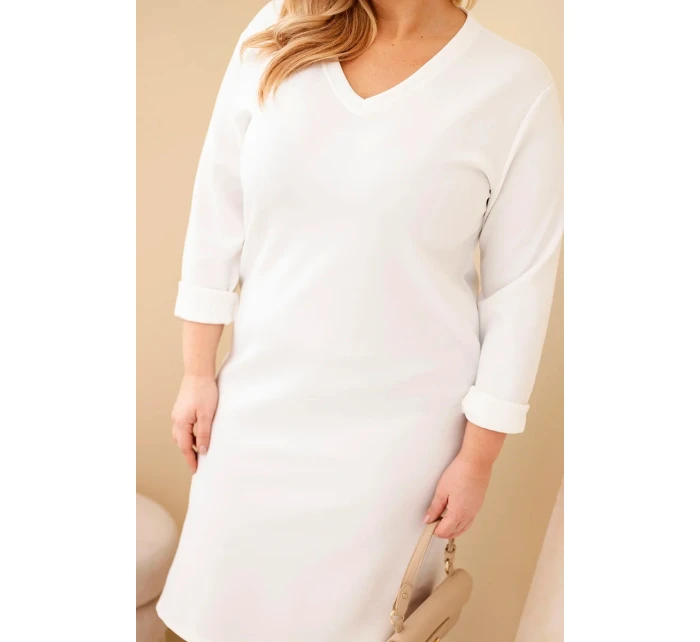 Dámske Plus veľkosť sukne Butter biela V-neck s rukávmi