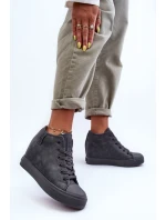 Trampki Skórzane Damskie Na Koturnie Big Star MM274005 Szare Trampki Skórzane Damskie Na Koturnie Big Star MM274005 Szare