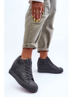 Trampki Skórzane Damskie Na Koturnie Big Star MM274005 Szare