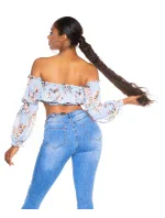 Dámsky sexy volánový top Carmen T80149 Ružová s kvetinovým vzorom - Style fashion