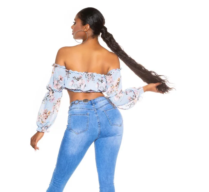 Dámsky sexy volánový top Carmen T80149 Ružová s kvetinovým vzorom - Style fashion