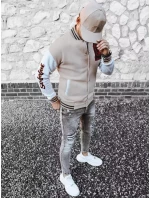 Pánska mikina na zips v ecru farbe FashionStreet BX5440 Pánska mikina na zips v ecru farbe FashionStreet BX5440