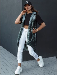 Dámska prešívaná vesta s kapucňou dlhá MERIS tmavozelená FashionStreet TY4425