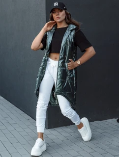 Dámska prešívaná vesta s kapucňou dlhá MERIS tmavozelená FashionStreet TY4425