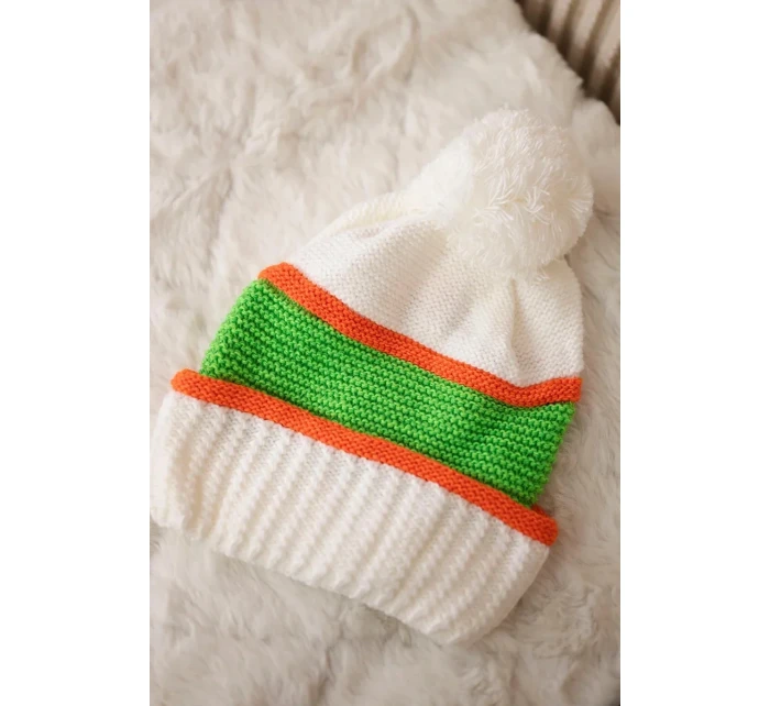 Dámska čiapka Kinga K297 biela+oranžová+zelená
