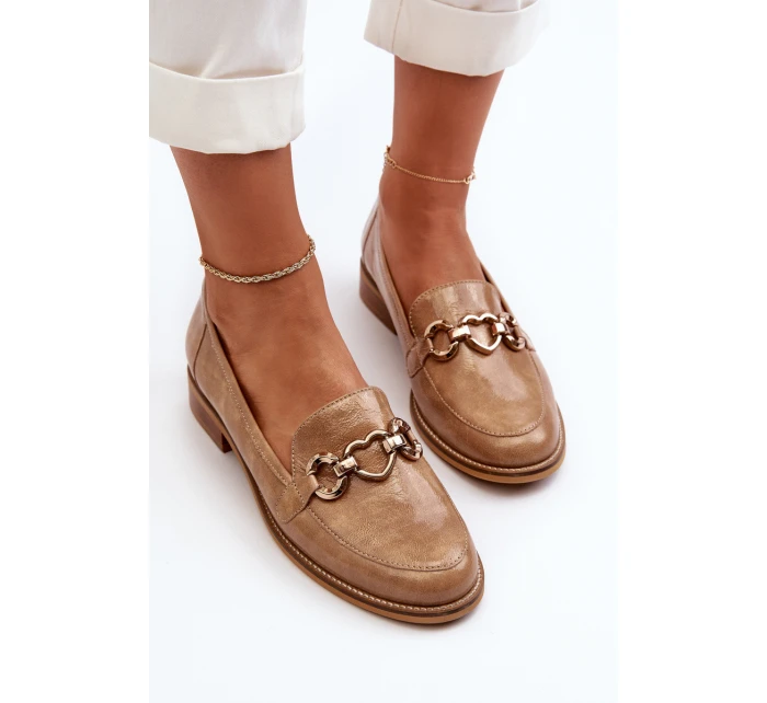 Skórzane Damskie Lakierowane Mokasyny Laura Messi 2760 Brązowe