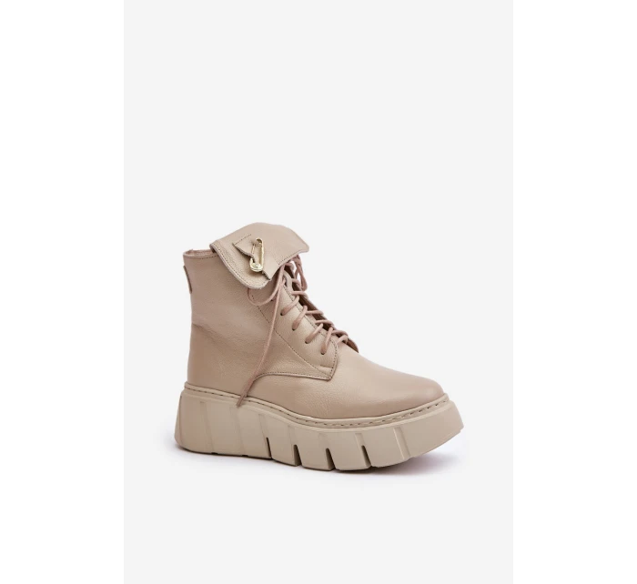 Zazoo 60511 Skórzane Botki Damskie Na Platformie Ocieplane Beżowe Zazoo 60511 Skórzane Botki Damskie Na Platformie Ocieplane Beżowe