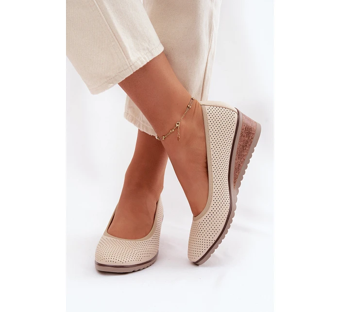 Dámské polobotky na platformě model 22067188 světle béžové - VINCEZA