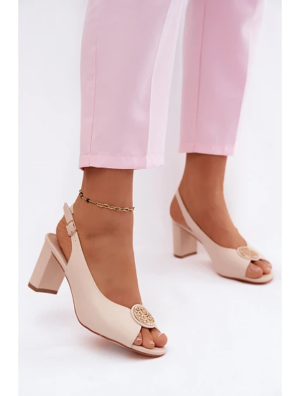 Dámské sandály na podpatku s zlatým detailem Béžové Lotus