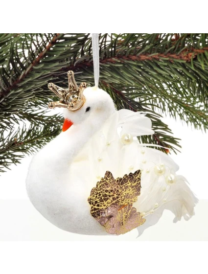 DEKORATÍVNA LABUŤ ZÁVESNÁ OZDOBA 17CM PERLEŤOVÉ KRÍDLA