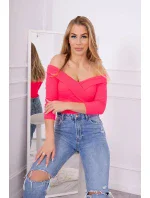 Halenka s výstřihem do V růžová neonová Halenka s výstřihem do V růžová neonová