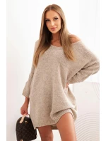 Dámske plus veľkosť vlnené šaty s výstrihom do V tmavá béžová Dámske plus veľkosť vlnené šaty s výstrihom do V tmavá béžová