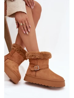 Ženské sněhule na platformě s přezkou a kožešinou Camel Jesella