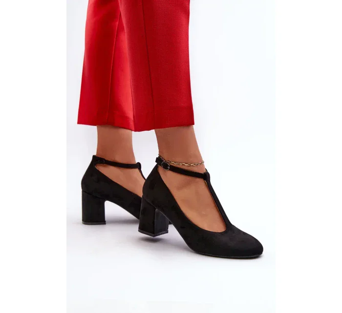 Čierne semišové lodičky na podpätku Raniyah Eco
