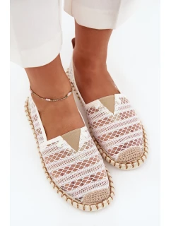 Dámske čipkované espadrilky so sieťovinou - biele