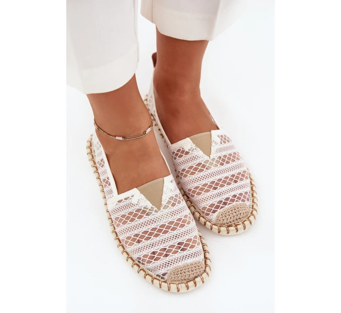 Dámske čipkované espadrilky so sieťovinou - biele