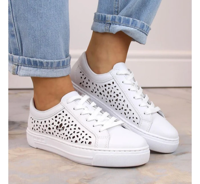 Pohodlné kožené topánky Rieker W RKR641 white