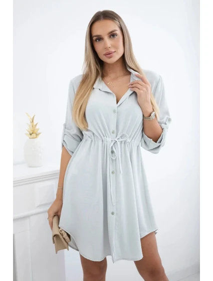 Šaty se zapínáním na knoflíky a zavazováním v pase světle šedá Šaty se zapínáním na knoflíky a zavazováním v pase světle šedá