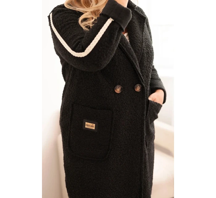 Dámský kabát Plus Size z  s kapsami černý model 21297072 - K-Fashion