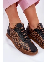 Skórzane Buty Sportowe Damskie W Panterkę Laura Messi 2935 Brązowe