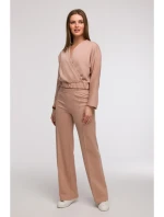 Široké kalhoty s předními  mocca model 21047275 - BeWear