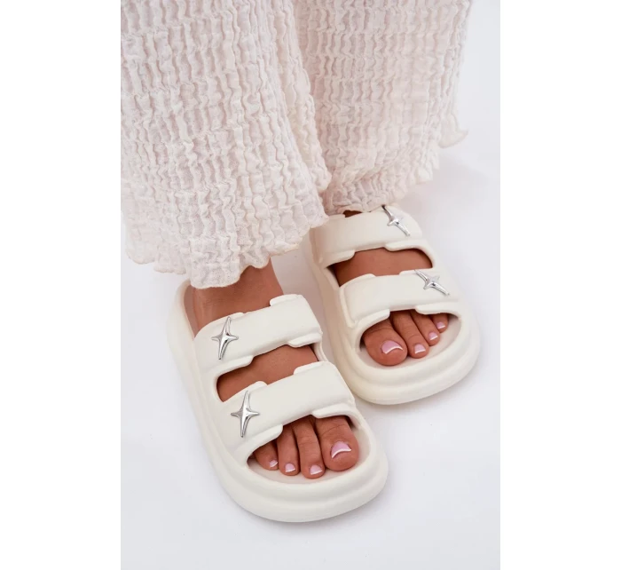 Dámske penové papuče na platforme - ecru