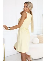 296-16 VICTORIA Trapézové šaty bez rukávov s opaskom - maslovo žlté