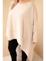 Dámská tunika Plus Size z bavlny s asymetrickým lemem béžová