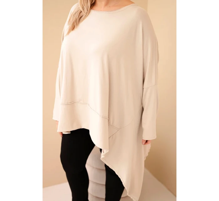 Dámská tunika Plus Size z bavlny s asymetrickým lemem béžová